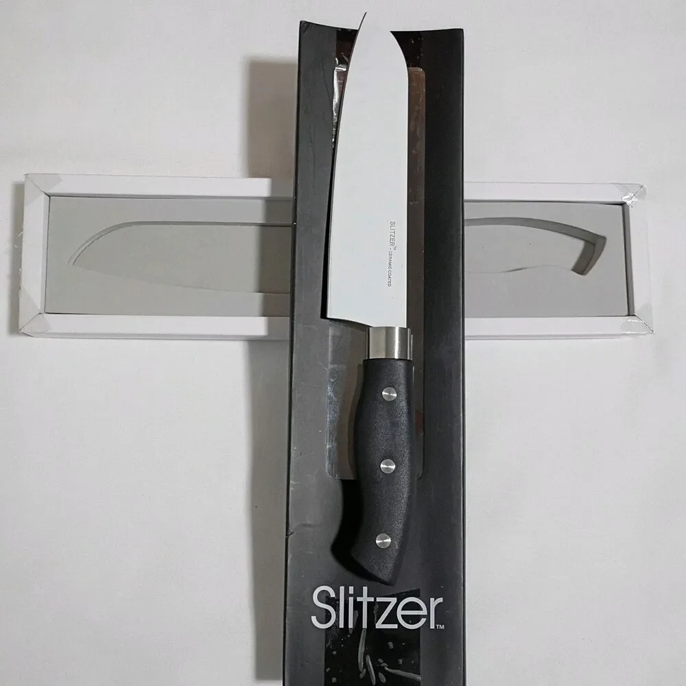 Slitzer Ceramic Coated Santoku Knife Black Handle Open Box